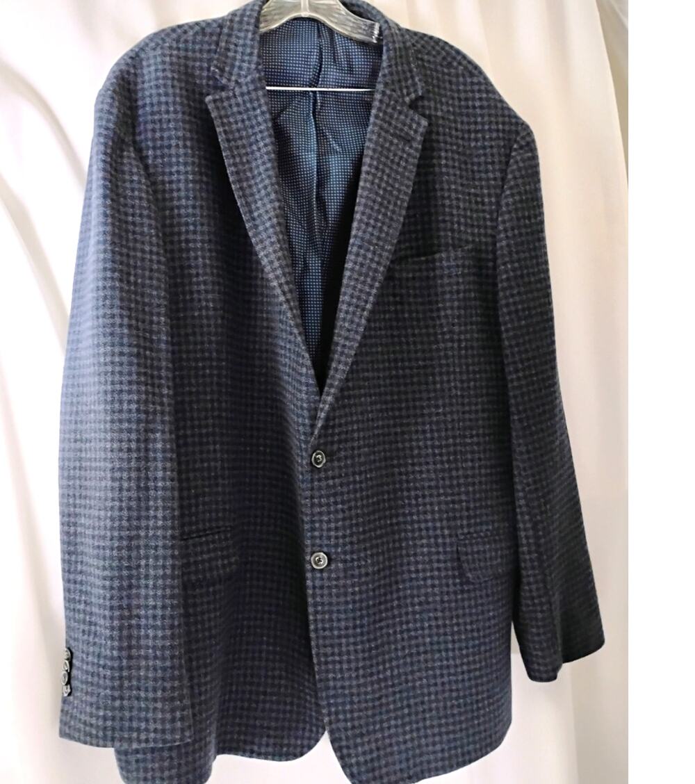 Jos A Bank 1905 Mens Black Blue Houndstooth Wool Blazer Tailored Fit 48L Preppy